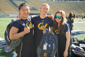 Joyce, Griffin, and Katie from the Cal Band sport their Under Armour Gear