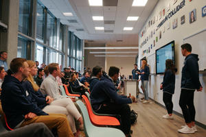 Students present their final prototypes at the Sport Tech Collider Demo Day. Photo courtesy SCET.
