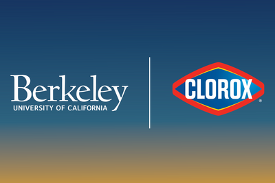 Berkeley wordmark and the Clorox wordmark over a gradient blue and gold background
